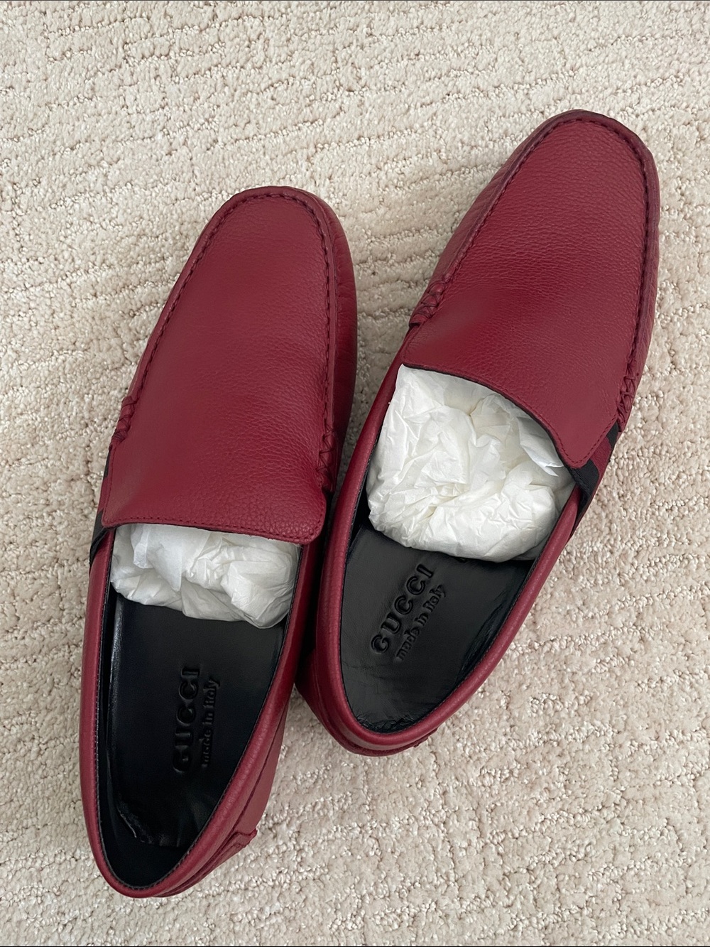 Brand new Gucci Men’s Burgundy Leather Slip-On Loafers